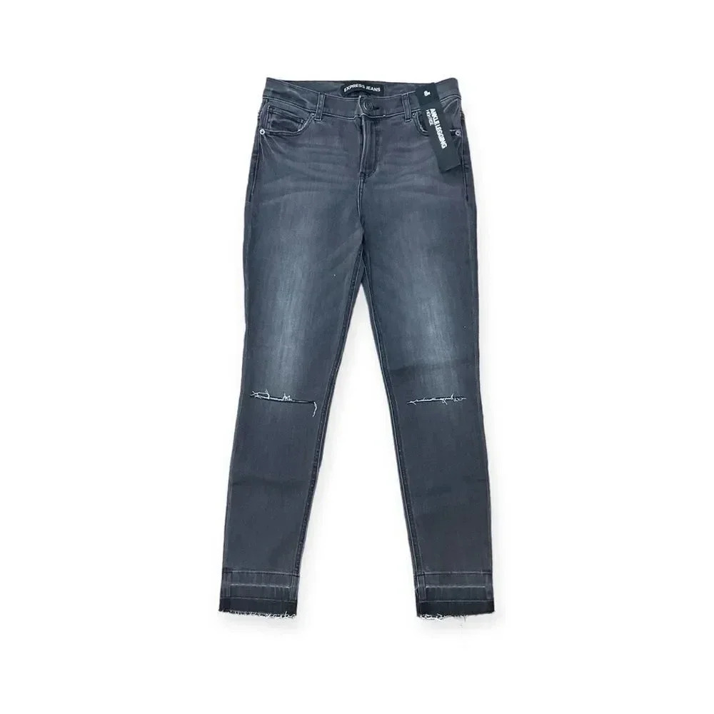 Express High Rise Distressed Ankle Jeggings Released Hem Size 8